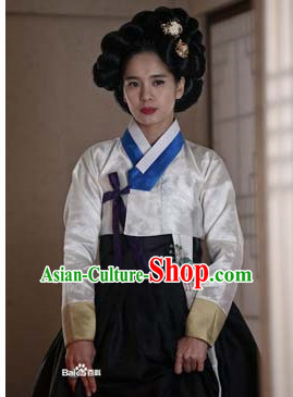 Ancient Korean Hanbok Suit and Black Wigs Hair Accessories Complete Set