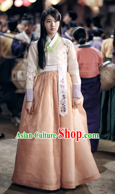 Korean Classic Han Bok TV Drama Costume and Hair Accessories Complete Set for Women