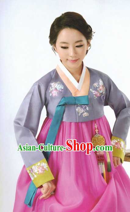 Korean Fashion Custom Made Hanbok and Hair Accessories Complete Set for Ladies