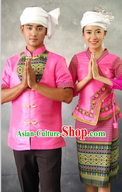 Pink Thailand Traditional Clothes 2 Sets for Men and Women