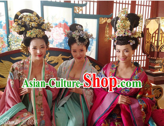 Tang Empress and Concubine Costumes and Hair Accessories Three Complete Sets
