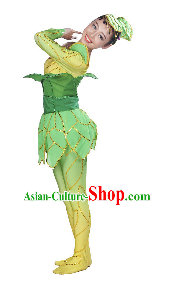 Stage Performance Pant Tree Costume and Headwear for Women.