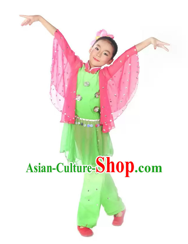 Wide Wings Fan Dance Folk Dance Costume Uniform for Kids