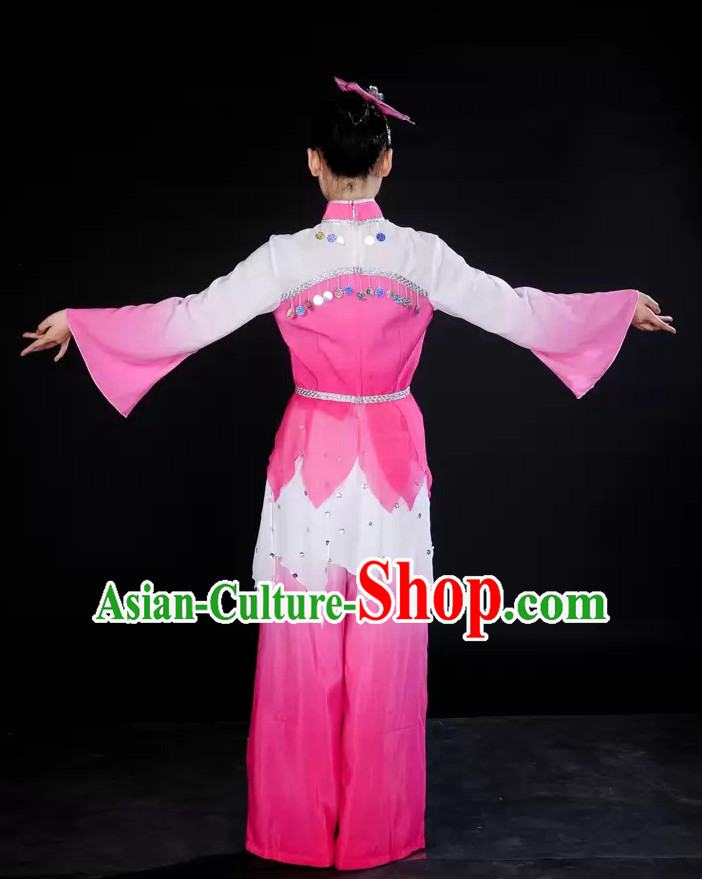 Pink White Lotus Dance Costume and Headpieces for Girl