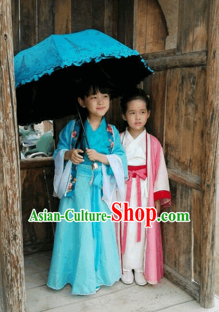 Ancient China Blue Hanfu Clothes for Kids