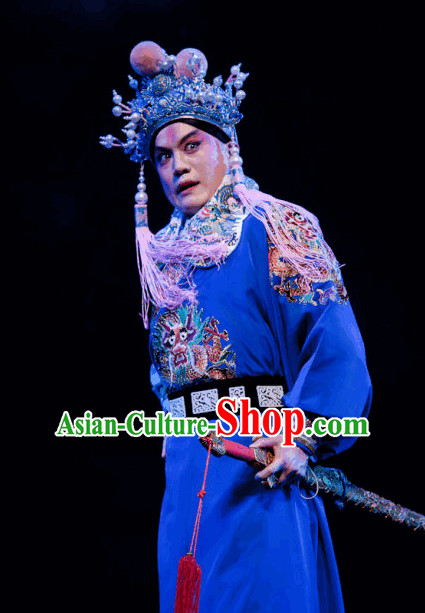 Ancient Chinese Opera General Costume and Hat Complete Set.