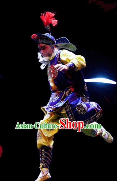 Ancient Chinese Opera Solider Costumes and Hat Complete Set for Men.