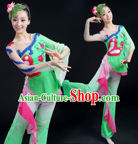 Chinese New Yer Gala Fan Dance Costume and Headwear Compelte Set