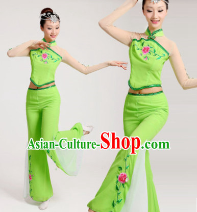Chinese New Yer Gala Jasmine Flowers Fan Dance Costume and Head Pieces Compelte Set