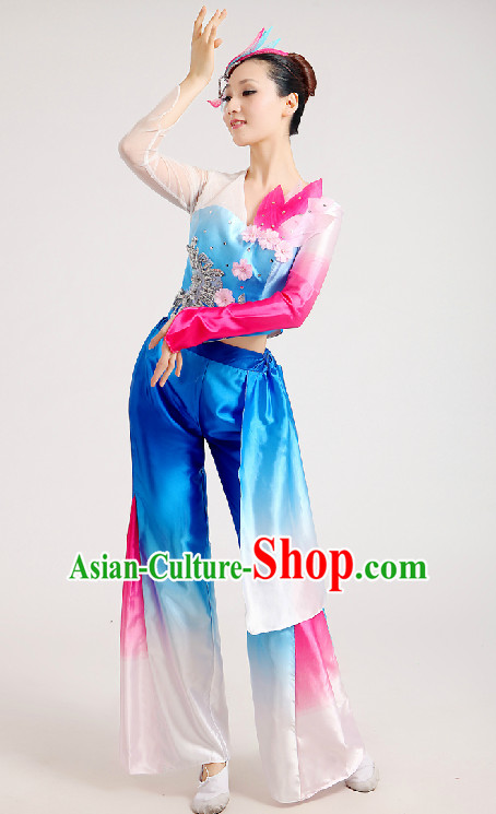 Chinese Festival Celebration Folk Fan Group Dance Costume and Hair Jewelry