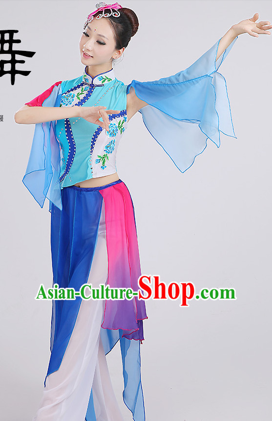 Chinese Group Fan Dancing Costumes Dancewear Dance Clothes and Headpieces Complete Set for Women