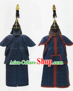 Chinese Classical Qing Dynasty General Armor Costume and Helmet