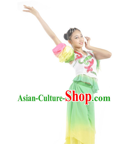 Custom Made Chinese Ribbon Dance Costume and Headpieces Complete Set for Women