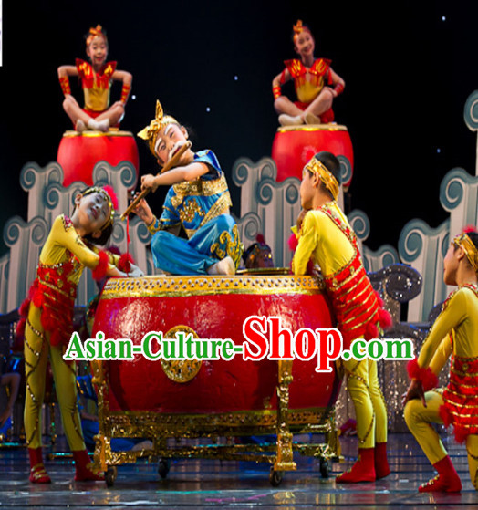 Top Chinese Quality Dance Costumes and Headdress Complete Set for Kids