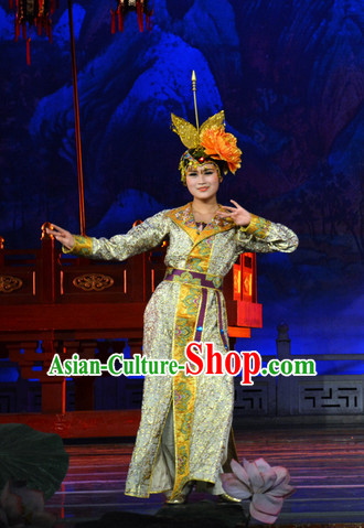 Tang Dynasty Palace Dancer Costume and Headwear Complete Set.