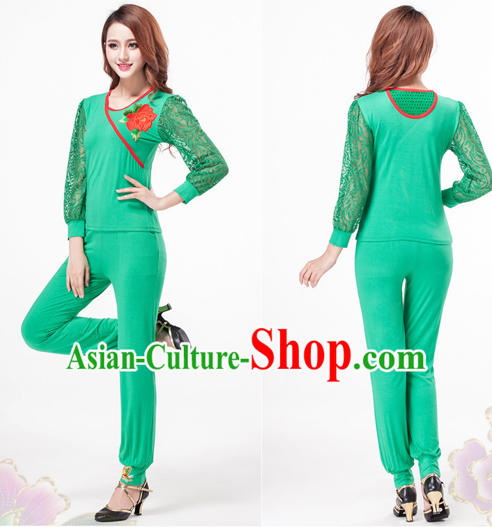 Green China Style Modern Dance Costume Ideas Dancewear Supply Dance Wear Dance Clothes Suit