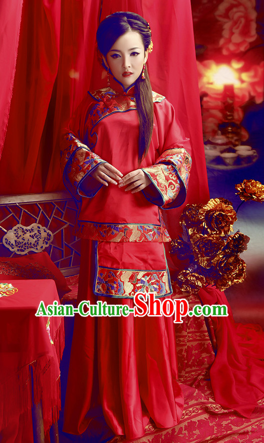 Chinese Mandarin Traditional Bridal Wedding Dress and Hair Accessories Complete Set