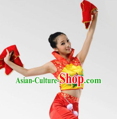 High Collar Chinese Stage Celebration Fan Dancewear Dancing Costume Complete Set for Women