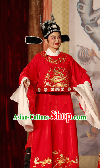 Red Chinese Opera Stage Performance Official Costume and Hat Complete Set