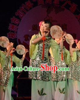 Chinese Stage Performance Fan Dancing Costume and Head Wear for Women
