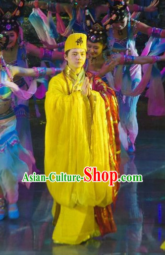 Chinese Ancient Shaolin Monk Abbot Master Costume and Hat for Men
