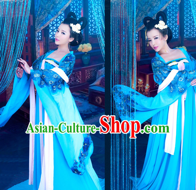 Tang Dynasty Ancient Blue Lady Costume Noblewomen