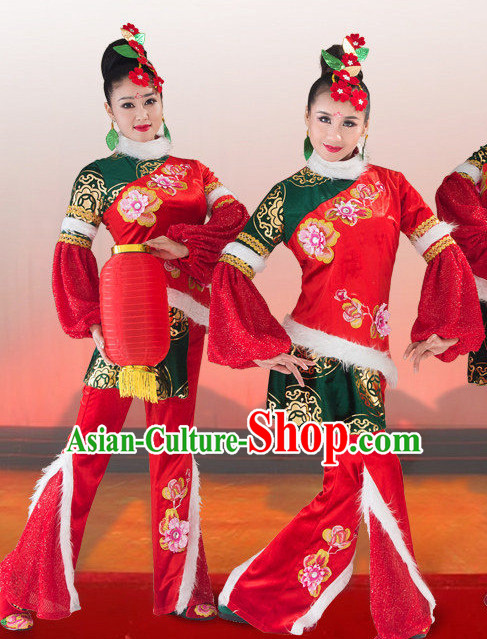 Traditional Chinese Spring Festival Dance Costumes and Headwear Complete Set for Women