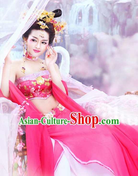 Chinese Classic Sexy Dance Costume and Hair Jewelry Complete Set for Women