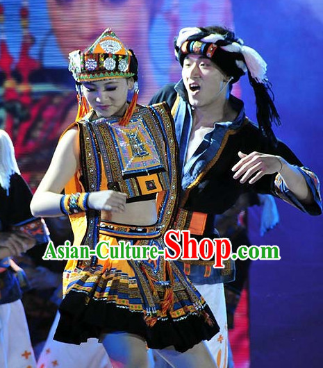 Chinese Traditional Ethnic Costume and Hair Piece Complete Set for Women
