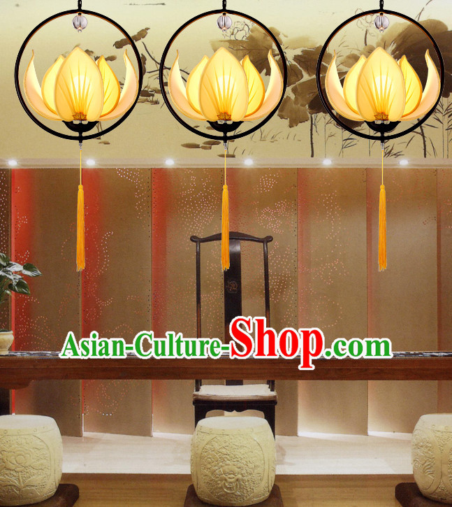 Yellow Handmade Chinese Classic Lotus Ceiling Lantern
