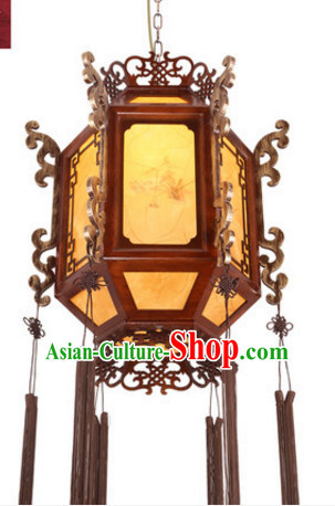 Chinese Ancient Handmade and Carved Natural Wood Ceiling Lantern