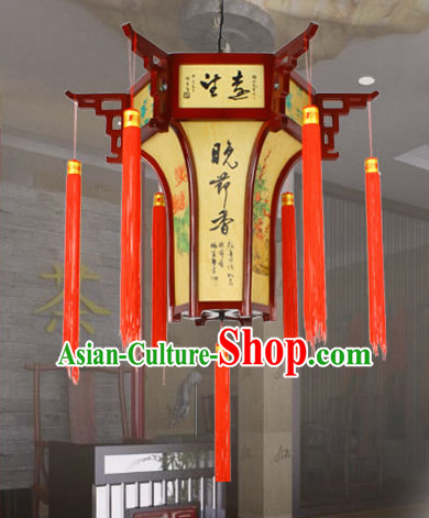 Traditional Chinese Classical Natural Wood and Carved Hanging Palace Lantern