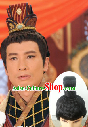 Chinese Ancient Emperor Prince Black Male Hairstyle Long Wigs