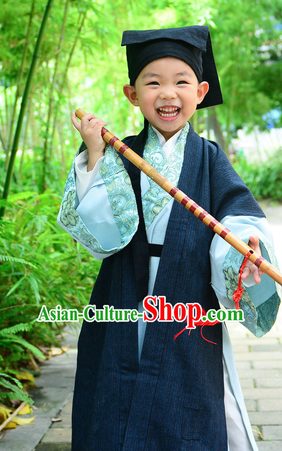 Top Chinese Han Dynasty Clothing and Hat Complete Set for Kids