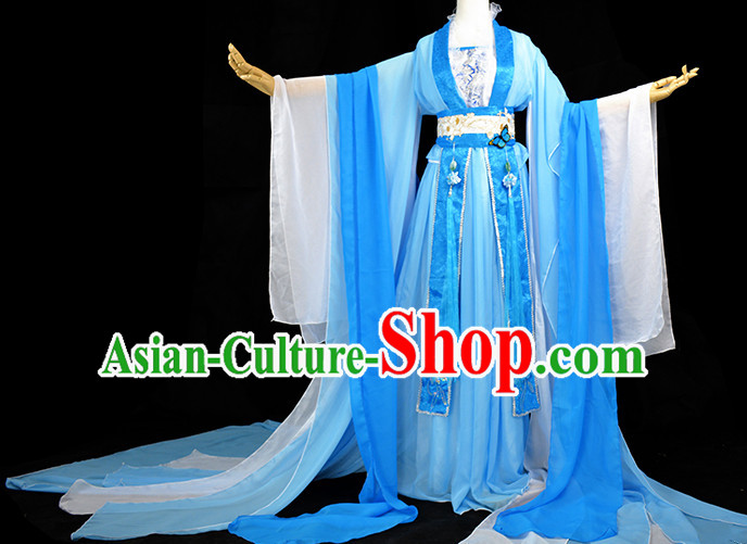 Ancient Chinese Blue Queen Princess Fairy Costume Complete Set for Women