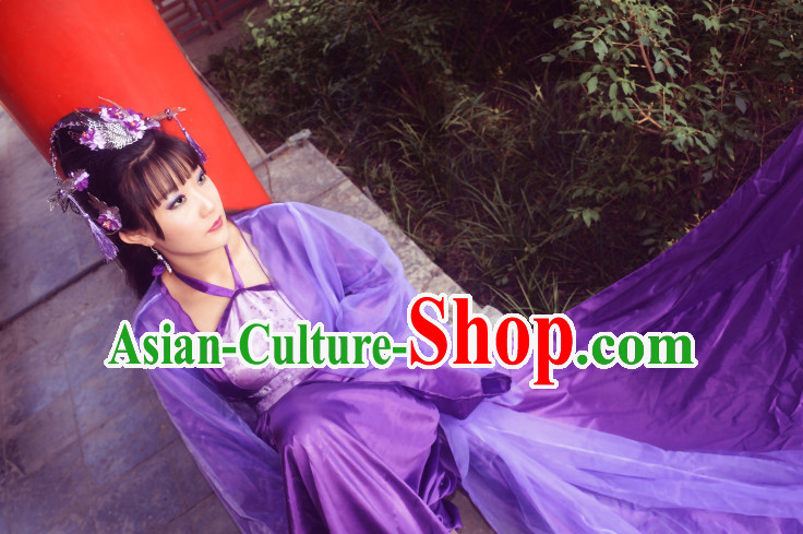 Purple Traditional Chinese Classical Princess Hanfu Clothes Complete Set with Long Tail