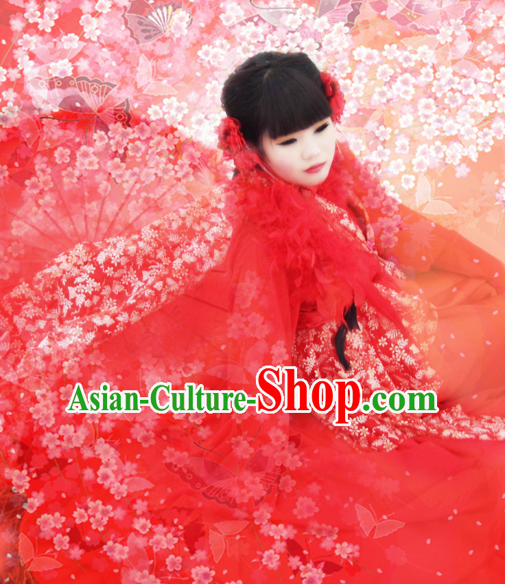 Red Traditional Chinese Classical Princess Hanfu Clothes Complete Set with Long Tail