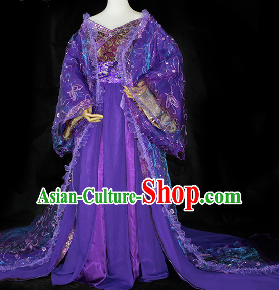 Purple Traditional Chinese Classical Empress Costumes Complete Set with Long Tail