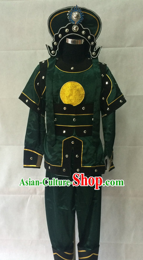Ancient Chinese Opera Solider Costumes and Hat Complete Set for Men