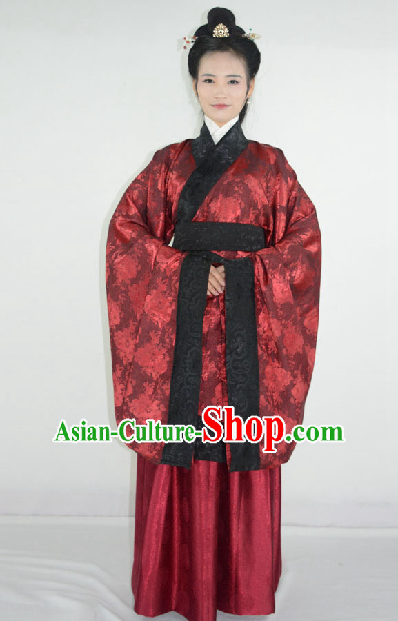 Ancient Chinese Han Dynasty Hanfu Garment and Hair Accessories Complete Set for Women