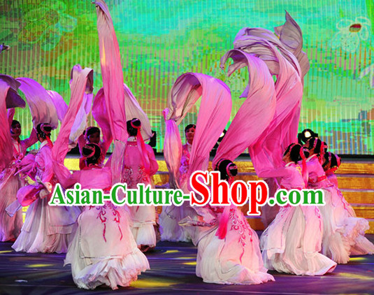Chinese Water Sleeve Shuixiu Dance Costumes and Headpieces Complete Set for Women