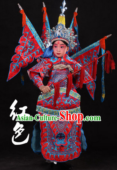 Red Chinese Classic Peking Opera Costume Beijing Opera Costumes Wusheng Armor Complete Set for Adults Kids Men Boys