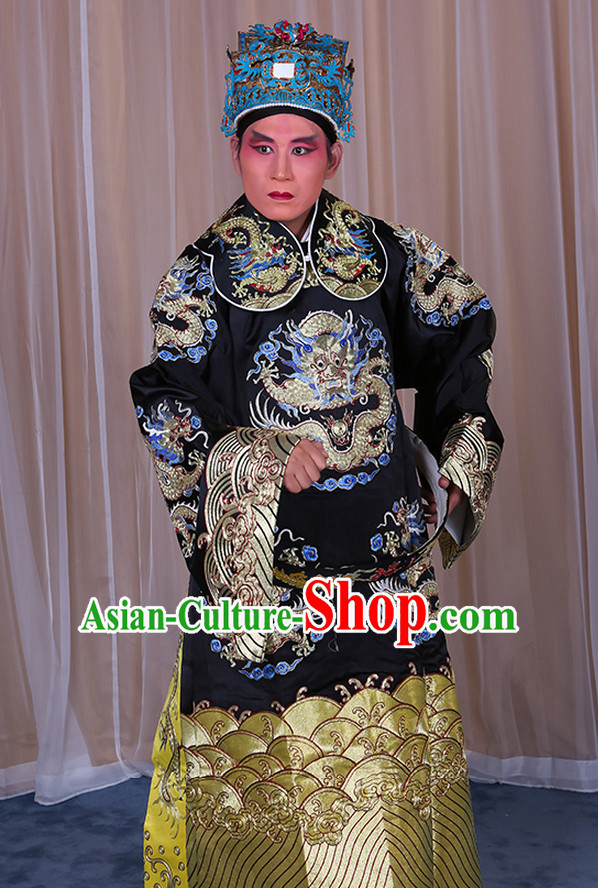 Embroidered Chinese Classic Peking Opera Long Mang Dragon Robe Costume Beijing Opera Official Costumes Complete Set for Adults Kids Men Boys