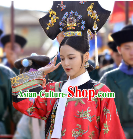 Qing Dynasty Manchu Empress Wigs and Head Wear Headpieces