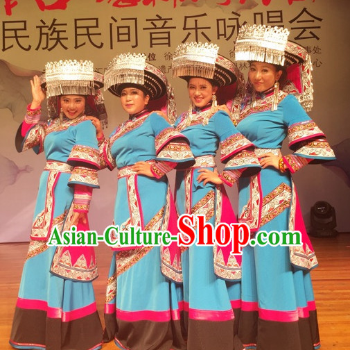 Chinese Folk Ethnic Traditional Clothes and Hat Complete Set for Women