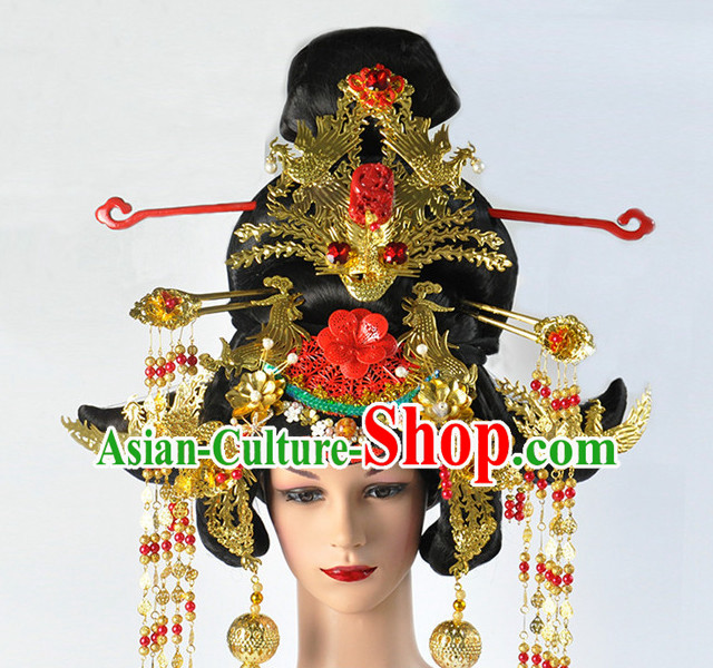 Ancient Chinese Tang Dynasty Emperor Wu Zetian Wigs and Headpieces Set