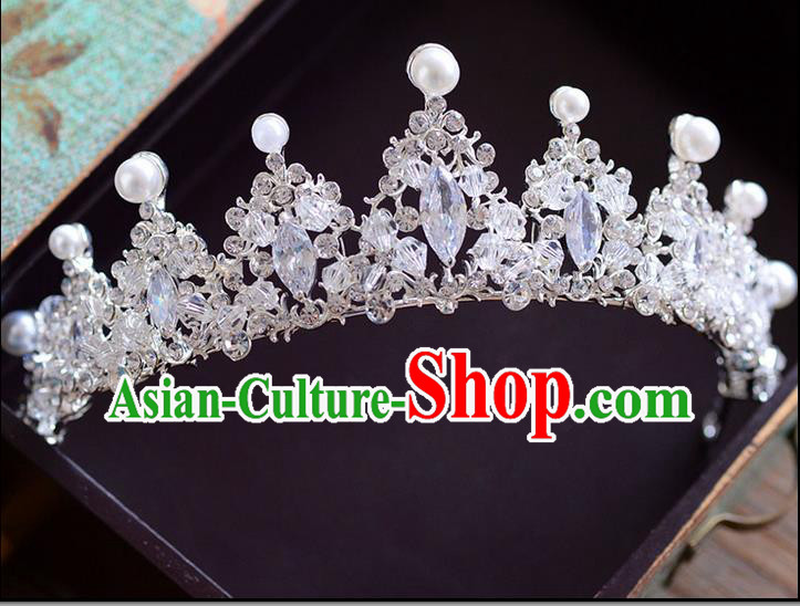Traditional Jewelry Accessories, Palace Princess Bride Royal Crown, Wedding Hair Accessories, Baroco Style Crystal Pearl Headwear for Women