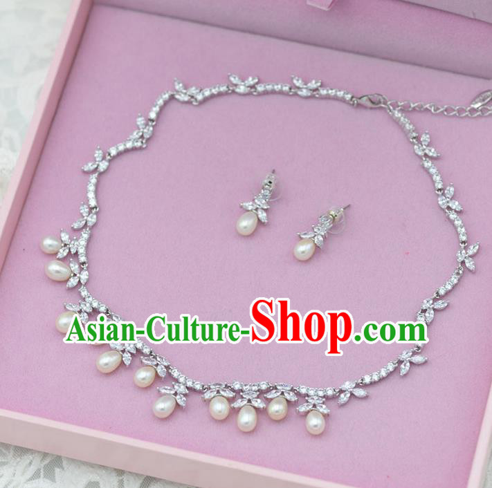 Traditional Wedding Jewelry Accessories, Palace Princess Bride Accessories, Engagement Necklaces, Wedding Earring, Baroco Style Crystal Pearl Necklace Set for Women