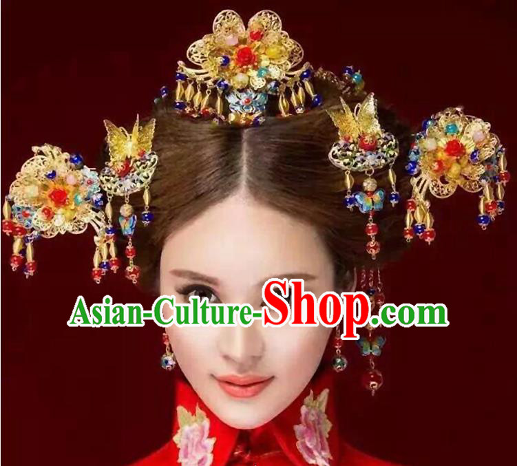 Chinese Ancient Style Hair Jewelry Accessories, Hairpins, Hanfu Xiuhe Suits Wedding Bride Headwear, Traditional China Cloisonn Headdress, Imperial Empress Handmade Hair Fascinators for Women
