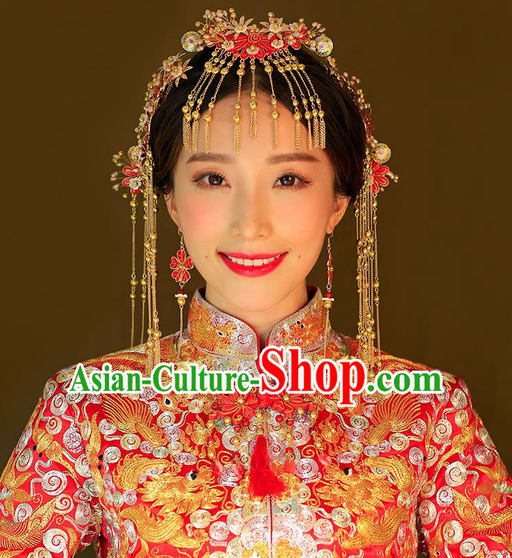 Chinese Ancient Style Hair Jewelry Accessories, Hairpins, Hanfu Xiuhe Suits Wedding Bride Headwear, Headdress, Imperial Empress Handmade Hair Fascinators Set for Women